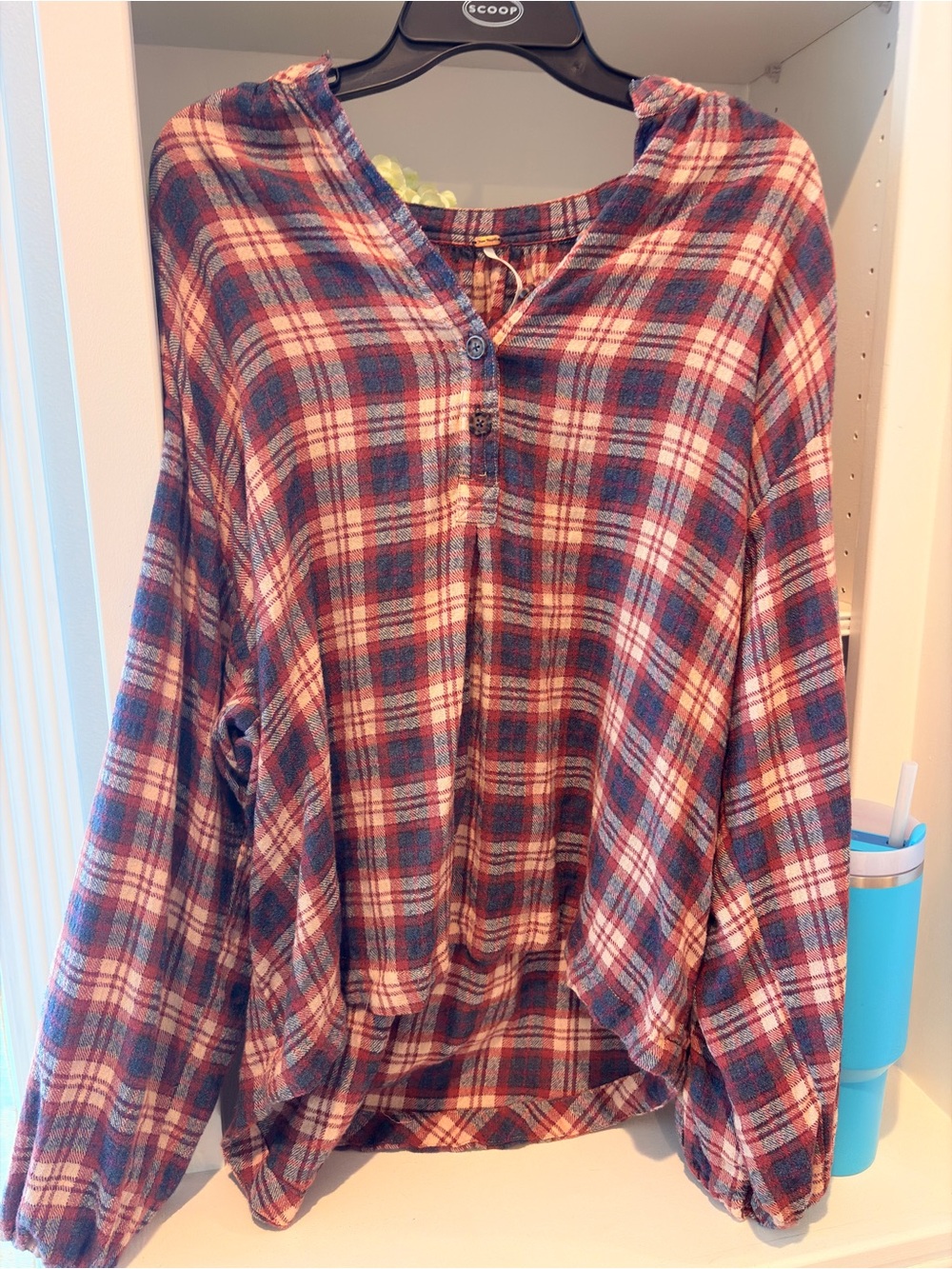 Free People Plaid Button-Front Shirt in Red, Blue & Cream